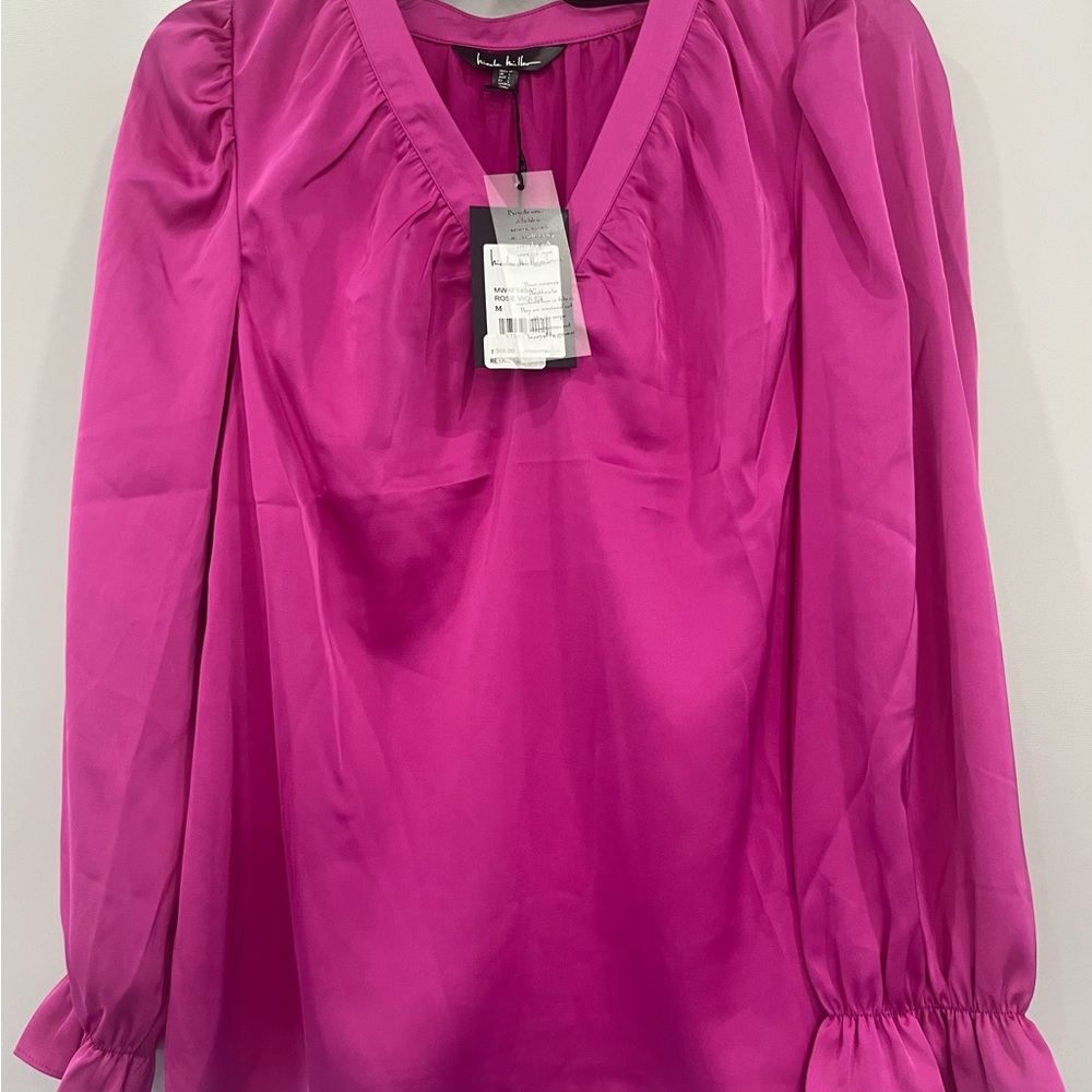 Elegant‎ Women's V-Neck Blouse in Vibrant Pink